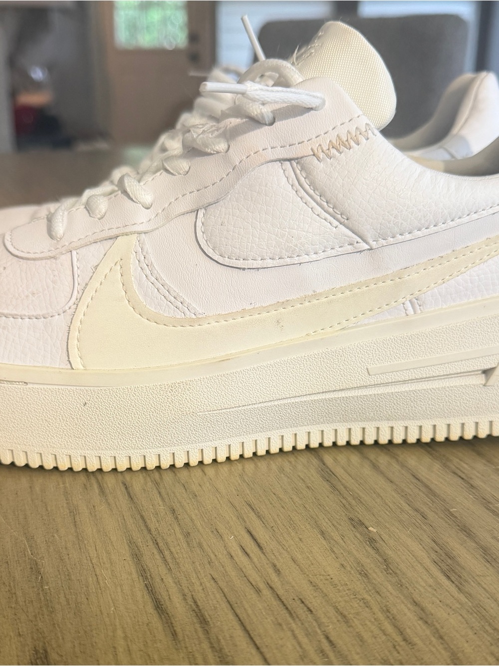 Nike White Leather Platform Sneaker with Cream Swoosh